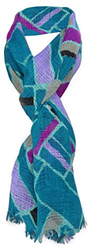 TigerTie Chiffon Schal in grün petrol lila schwarz gemustert - Gr. 180 x 50 cm - Halstuch