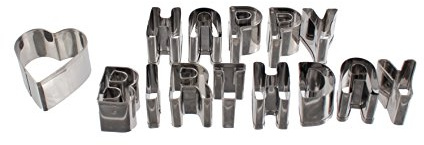 Alles Gute zum Geburtstag und Herz-Ausstecher aus Edelstahl, Silber