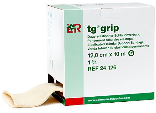 Lohmann & Rauscher Tg Grip, Size G, 12cm x 10m, Elasticated Tubular Compression Bandage for Light & Comfortable Support, Sleeve for Sprains, Strains, Soft Tissue Injuries, Skin Friendly Stockinette