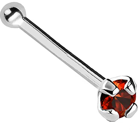 22G Solid 14Kt Gold Nose Bone Stud with Prong Set real Garnet Gemstone, 14kt Yellow Gold or 14kt White Gold - January Birthstone Nose Ring, Metal, garnet
