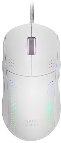 Mars Gaming MMPROW Weiß, Ultra-Leichtgewicht Maus für Beidhänder, RGB Chroma, Optisch 32K DPI