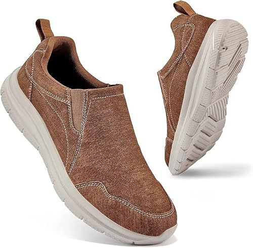 Puxowe Hommes Slip on Chaussures Cuir Plat Sneaker Outdoor Fitness Sports Été Mocassins Shoes Léger Loisirs Chaussures Marron Rouge EU 40
