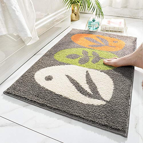 LNXSESN Badteppich Grau-Orange-Grün Badvorleger Flauschig Mikrofaser Badematte rutschfest Duschvorleger Schnelltrocknend Badezimmerteppich Waschbar Badematten Bathroom Mat 40x60cm