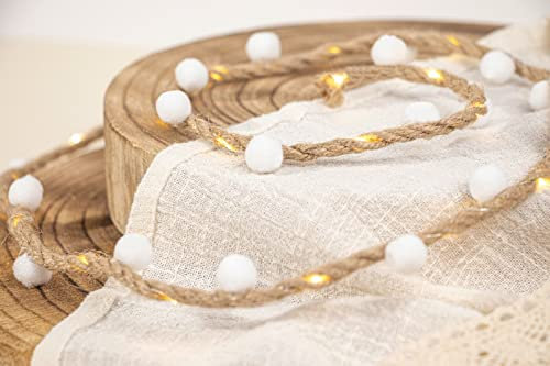 Lush Lights 20 LED Hemp Rope Fairy String Light – Warm White Battery Powered Fairy Light – Battery Operated String Light – Rustic Retro Indoor Lighting Decoration – Vintage Decorative Bedroom Party