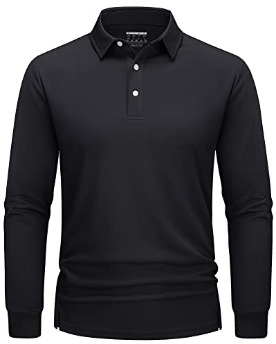 TACVASEN Mens Long Sleeve Polo Shirts Running T Shirts Lightweight T Shirt Quick Dry Sport Tops Black,XL