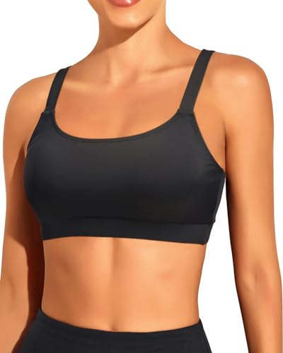 Tempt Me Women Black Sports Bra Bikini Tops Scoop Neck Bathing Suits Top Padded Swim Crop Tops Only XL