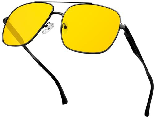 KANASTAL Occhiali Guida Notturna Lenti Gialli Goccia Uomo Donna Quadrati Visione Notturni Grandi Montatura Neri Metallo Notte Antiriflesso Oversize Yellow Night Driving Glasses -Gialle Neri