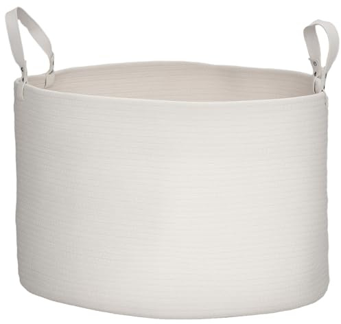 HOMCOM Cesto Portabiancheria da 88L Portatile e Pieghevole con Manici, Cesto Biancheria in Cotone Naturale, Ø56x35.5 cm, Bianco Crema