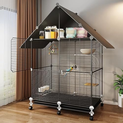 WXXSHGDW Cage Perruche Ondulée, Cage Perruche, Grande Cage Perroquet, Cage Oiseau avec Roues, Fonction de Rangement Supérieure, avec Plateau, Facile a Nettoyer