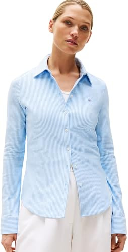 Tommy Hilfiger Camisa Mujer 1985 Slim con Cuello francés, Multicolor (Ithaca STP/Vessel Blue), XXXL