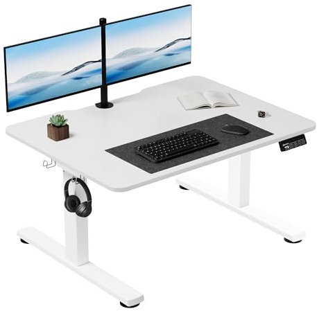 ERGOMAKER Kinderschreibtisch Höhenverstellbar,Höhenverstellbarer Schreibtisch Niedriger 80x60cm(31.5x23.6) Höhe 48-75 cm,Schreibtisch Höhenverstellbar Elektrischer mit Rädern Haken,Weiß