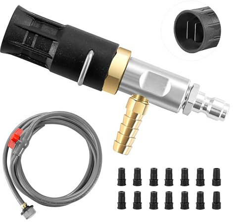 FIXFANS Adjustable Long Range Nozzle for Pressure Washer 5-6.5 GPM, Downstream Injection Spray Nozzle Kit, High Power Washing External Chemical Injector with 1/4” Quick Connect, 2500 to 4000 PSI
