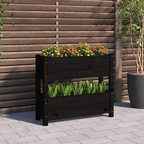 Fioriera Nera 77x25x66 cm in Legno Massello di Pino,Vaso per Piante Rialzato in Legno Fioriera da Giardino per Verdure, Erbe Aromatiche e Fiori Perfetto per Decorazione Interni ed Esterni Vasi e acces