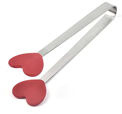 Mini pince à glace en acier inoxydable résistant à la chaleur pour glaçons, salade, mini pinces de service (forme de cœur rouge)