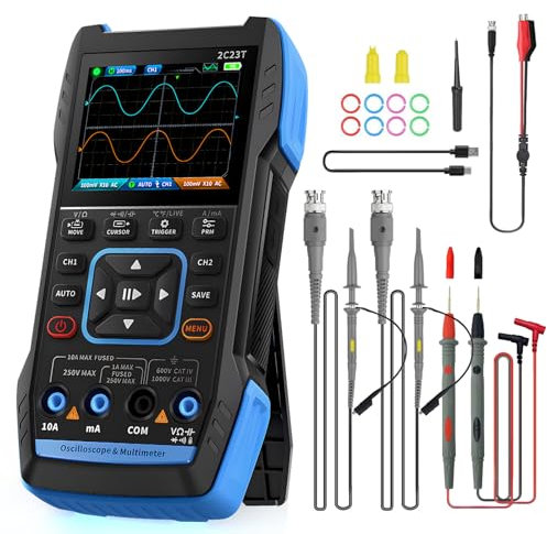 Osciloscopio Multímetro 2 Canales, WapoRich 3 en 1 Profesional Osciloscopio Portátil con 10MHz, 50 MSa/s, TRMS 9999 Cuentas, 7 Formas de Onda para Laboratorio, Automocion