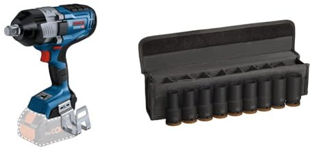 Bosch Professional 18V System BITURBO Akku Drehschlagschrauber GDS 18V-1600 HC (inkl. Leiterclip, ohne Akku/Ladegerät) + 9x PRO Impact Steckschlüsseleinsatz-Set (96 x 56 mm, Professional Zubehör)