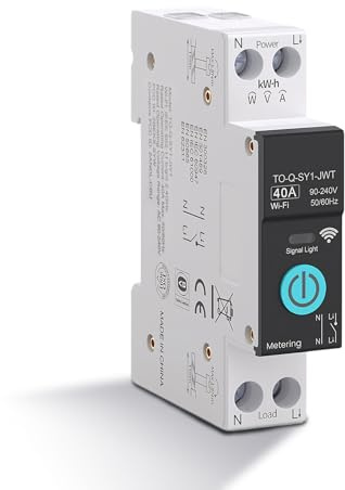 AC 90-240V Smart WiFi Switch Circuit Breaker, 1P Din Rail Smart WiFi Switch Timer with 3 Timing Modes, Wireless Home Circuit Breakers Mobile Phone Remote Control for Household Appliances (40 A)