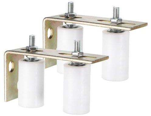 QUARKZMAN 4Pcs Rullo Guida Cancello Scorrevole 3 Rulli Nylon Supporto Cancello con Staffa Posteriore a L Guida Universale Rulli con Cuscinetto a Sfera Sigillato per Porte Scorrevoli Bianco