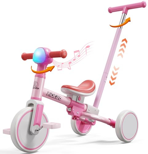 Ridego 5-in-1 Tricycle for Toddlers 2-5 Year Olds, Kids Balance Bike & Toddler Push Bike with Parent Handle, RGB Music Light, Tool-Free Assembly Birthday Gift for Boys Girls