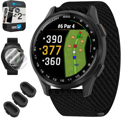 Garmin 010-03010-00 Approach S50, Advanced Golf GPS Smartwatch, AMOLED Display, On-Course Features Bundle with 3X Silicone Dust Cover, 2X 1.2 Screen Protector and 2 YR CPS Enhanced Protection Pack
