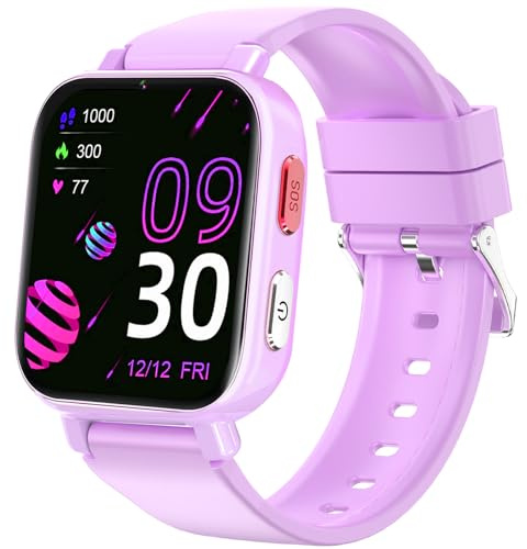 4G Montre Connectée Enfant, Smartwatch Téléphone pour Filles Garçons avec GPS, SOS, WIFI, Appels/Vidéo/Chat Vocal, Mode École, Podomètre, Alarme, Jeux Smart Watch pour Enfants 4-12 Cadeau (A28-Violet)