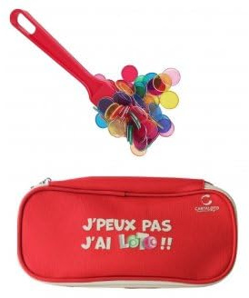 cavernedesjouets Kit Accessoires Loto Bingo 3 en 1 - Trousse + bâton ramasse jetons magnétique Rouge + 100 pions aimantes - Set matériel Jeu + Carte Tigre