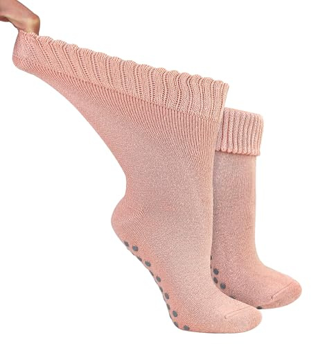 Dr.Socks Ladies Extra Wide Top Loose Fitting Socks With Grips Diabetic Friendly Bed Socks For Swollen Feet (4-8, Pink)
