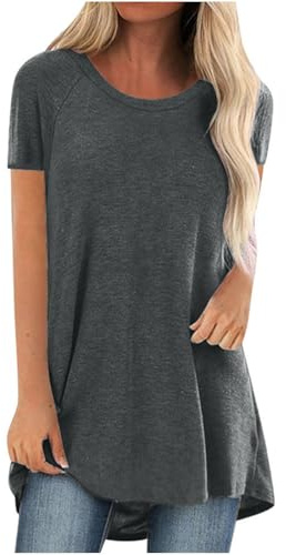 T-Shirt Long Classique Coupe Ample Femme Grandes Tailles - Col Rond Manches Courtes pour l'Été - Tunique Élégante Sport Casual Couleur Solide 2026