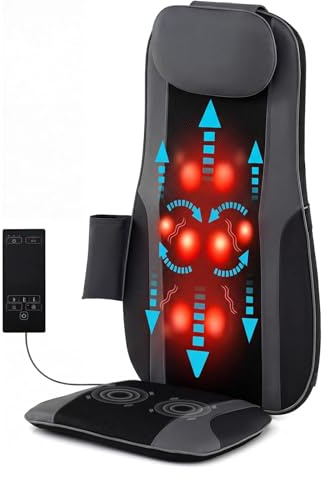 GYMAX Sedile Massaggiante Elettrico, Cuscino Massaggiante Shiatsu per Collo e Schiena con 4 Nodi Impastanti e 2 Motori Vibranti, Massaggiatore 3D con Calore per Casa e Ufficio