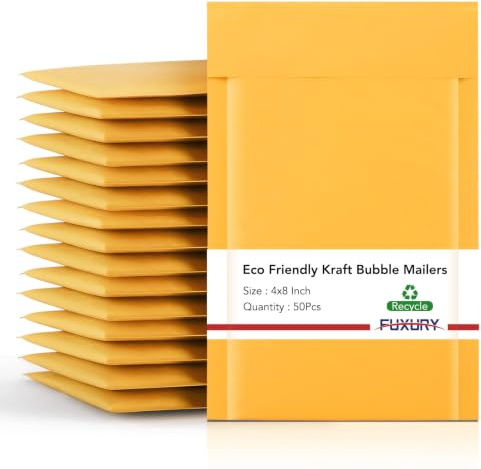Fuxury Kraft Bubble Mailers 4x8 50 Pack Padded Envelopes Usable Size 4x7