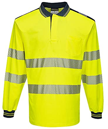 Portwest PW3 Hi-Vis Polo Shirt L/S, Size: L, Colour: Yellow/Navy, T184YNRL