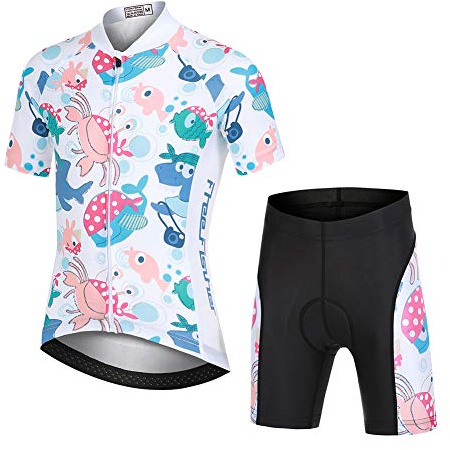 LSHEL Niños Niñas Secado Rápido Maillot de Ciclismo Conjunto de Jersey Manga Corta + Pantalones Cortos Transpirable Ciclismos Traje, Ladrona de agua, 8-9años/EU: M(Etiqueta: L)