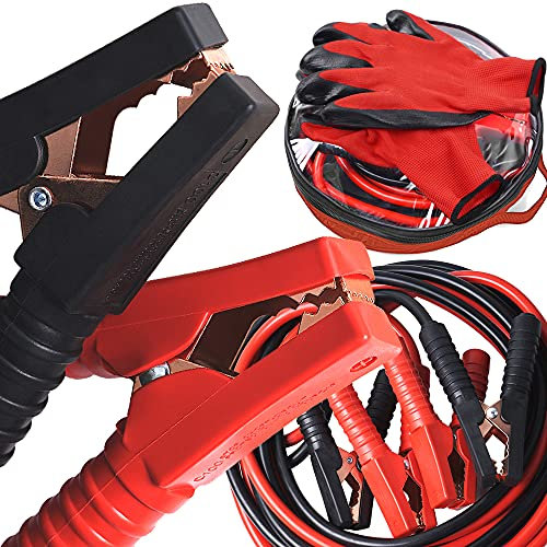 MIKKUPPA 13ft/4m Car Jump Leads - 500AMP Heavy Duty Battery Booster Cables for Petrol and Diesel Car, SUV, Van, Truck with Gloves and Storage Bag Insulated