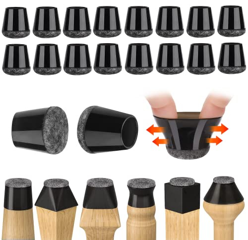 FOMYHEARD 16 Piezas Protector Patas Sillas, 14-18mm Ronda Negro Silicona Protector Sillas Patas con Almohadillas de Fieltro, para Proteger Suelos de Madera Dura de Arañazo