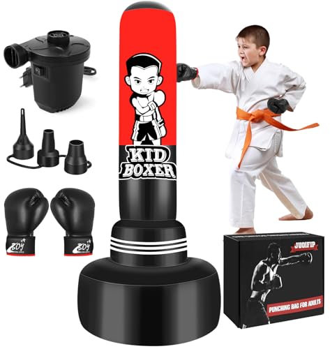 Boxsack Kinder Set 165cm große DREI-Etagen-Design stabil, aufblasbare Boxsack Stehend mit Boxhandschuhen und elektrische Luftpumpe, Kind stehend Tasche für Jungen Mädchen Alter 3-15 Training Karate