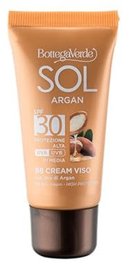 Bottega Verde - SOL Argan, BB Cream Solare Viso, 25 ml, con SPF 30, Arricchita con Olio di Argan e Pigmenti Tonalizzanti, Uniforma ed Illumina l'Incarnato, per Tutti i Tipi di Pelle, Media