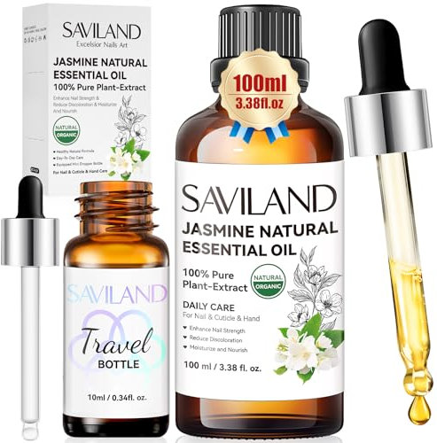 Saviland Jasmine Cuticle Oil: 100% Natural Nail Oil for Nail Strengthener & Growth Essential Oil for Preventing Cracking and Drying of Nails, Manicure Pedicure for Woman