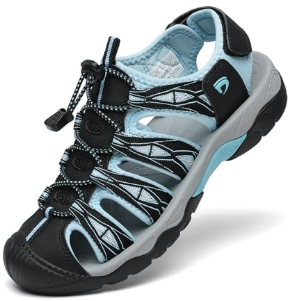 Dannto Women's Sport Hiking Sandals Closed Toe Outdoor Athletic Walking Sandal Lightweight Summer Water Shoes Black Blue Size 8.5
