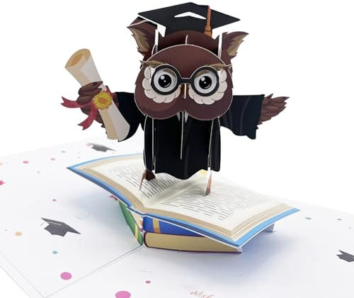 Pop-Up Abschluss Karte,3D Karte Eule zur Graduation Abschluss Glückwunschkarte-Glückwunsch zur bestandenen Prüfung für Examen Bachelor Master Abitur