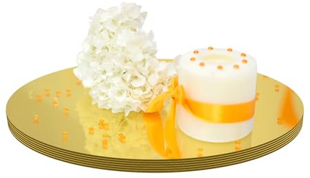 6 Stück 20cm Acryl Spiegelplatte Rund, Runden Kerze Teller Set, Selbstkleber Spiegel Wanddekoration für Badezimmer Küche Wohnzimmer (Golden)