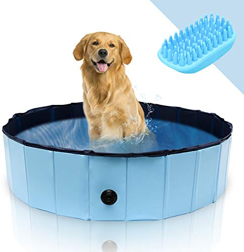 Vigevee Hundpool vikbar 120 x 30 cm, hundpool för stora hundar, hundbadkar hundplaskdamm hundpool blå hundar pool inkl. reparationsset hund pool