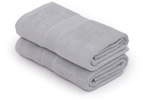 Sweet Needle Paquete de 2 Toallas de Baño Extra Grandes (100 x 150 cm) - 100% Algodón Altamente Absorbentes, Secado Rápido, Pesadas, Hotel, Baño, Ducha, SPA, Playa, Piscina, Uso Diario (Plata)