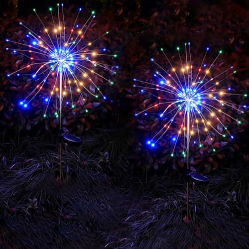 MOLVCE lámpara de fuegos artificiales al aire libre 2 piezas, 150 LEDs, 8 modos de lámparas solares de jardín, iluminación solar decorativa al aire libre para el jardín, patio, césped, de colores