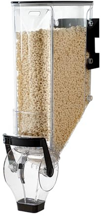 Restaurantware Cereal Dispenser 5 gal Plastic Wall-Mounted Gravity Bin Candy Dispenser Self-Serve Black Dry Food with Wall Mount Brackets for Breakfast Buffet or Hotel Use