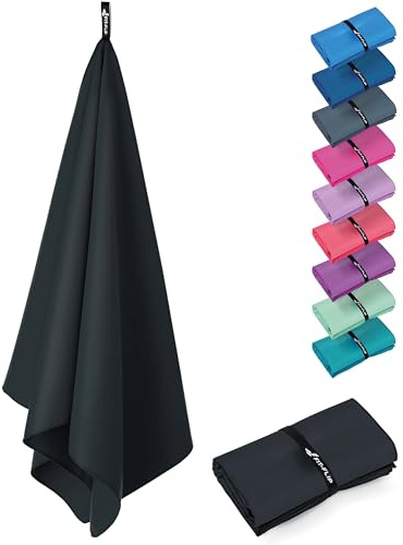 Fit-Flip Asciugamani microfibra - il perfetto telo mare grande - asciugamano palestra compatto e ultraleggero – ideale per piscina, viaggio e sport (1x 50x100cm Nero Profondo)