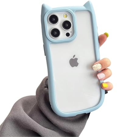 Emlivi Fodral för iPhone 14, sött transparent mobilskal, kristallklart fodral med 3D-tecknad kattörondesign, skyddsfodral, mjukt silikon, TPU, stötfångare, skydd, kitty, fodral för iPhone 14, blått