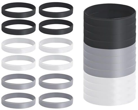 ZoeTekway Pack de 12 pulseras de silicona, pulseras de silicona en blanco, hombres, mujeres, niños, pulseras lisas, para fitness, correr, deportes, regalos de fiesta (negro, blanco y gris)