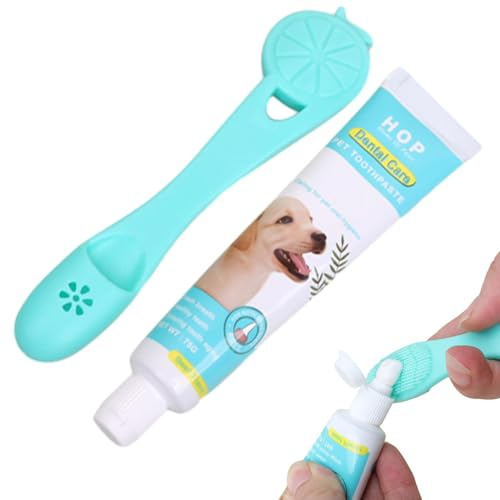 Cepillo de dientes y pasta de dientes para perros,Cepillo de dientes y pasta de dientes para mascotas | Pasta de dientes efectiva con extracto de carne natural para perros - Cepillo de dientes para
