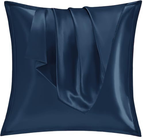 Vielit 2er Set Satin Kissnbezug 80x80 mit Zip,Weich wie EIN Silk Pillowcase,wie Seidenkissenbezug Geeignet für Curly Haar,Satin Kopfkissenbezug Kissenbezüge Deep Blau Kissenhülle
