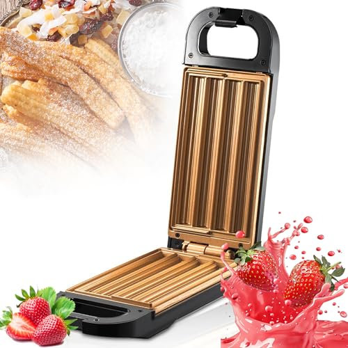 Máquina para Hacer Donuts, máquina eléctrica para Hacer postres Antiadherente de 750 W con Receta, Churros más saludables sin Aceite, Asas de Tacto frío con Bloqueo de Seguridad y Luces indicadoras